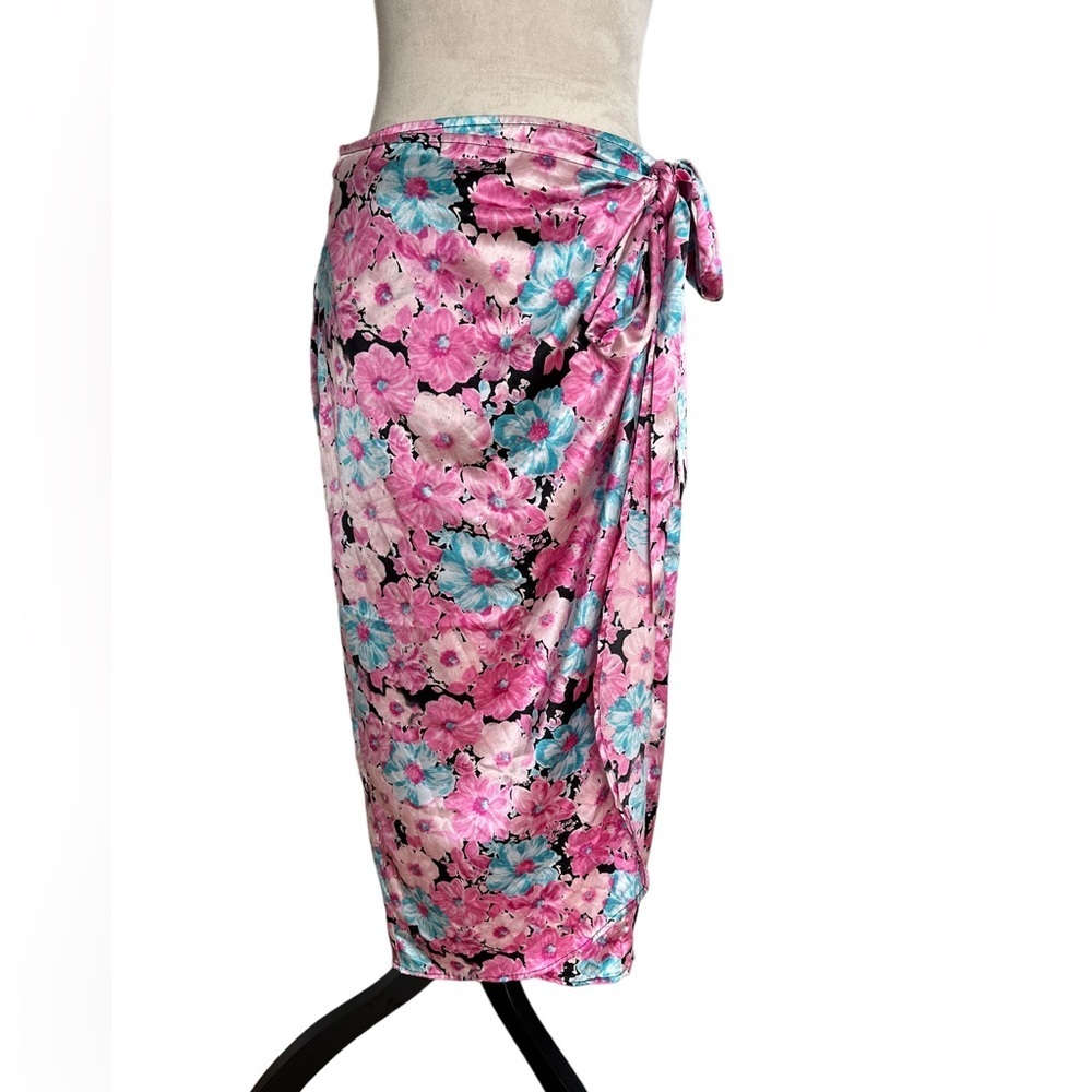 WAYF multi color pink flower wrap midi skirt